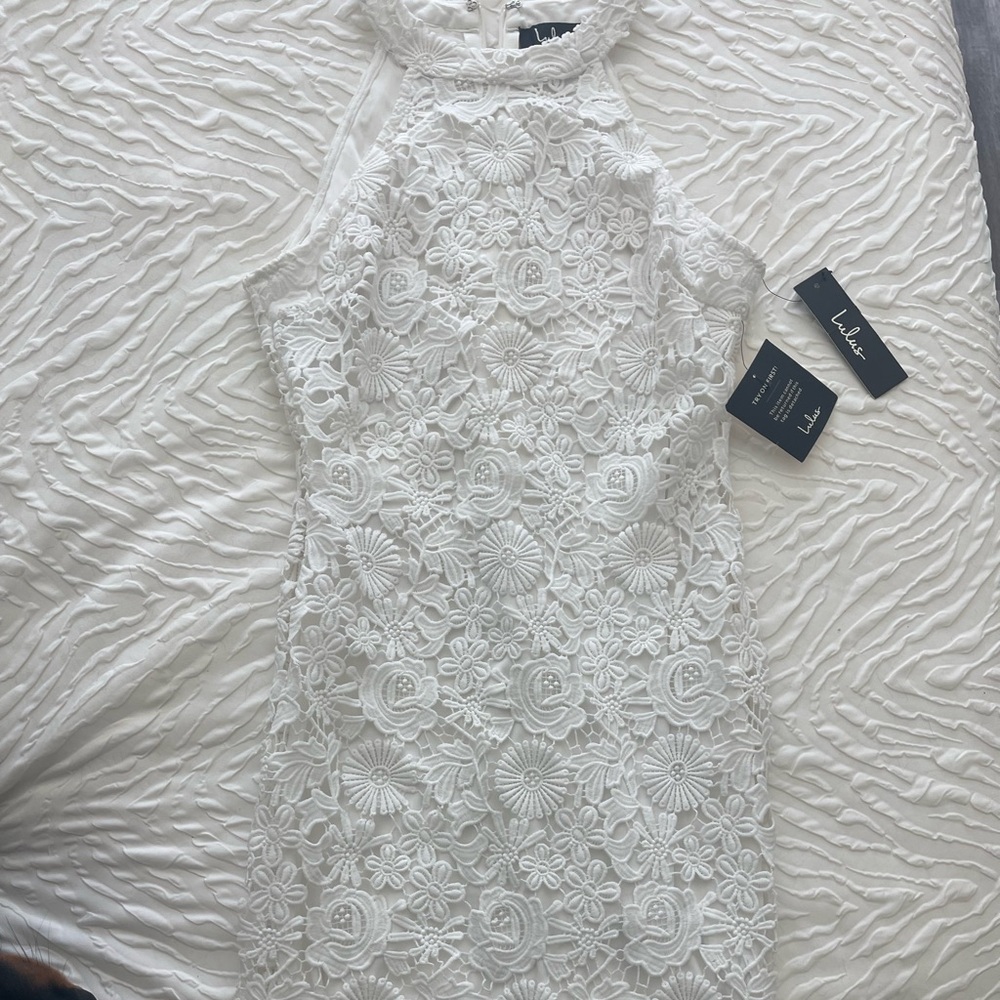 Lulu's White Lace Halter Dress